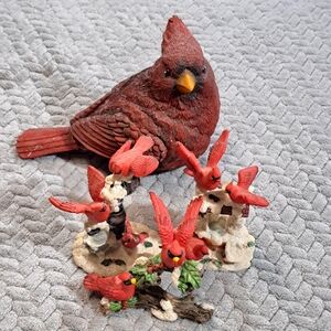Vibrant Red Cardinal Family Figurine Set